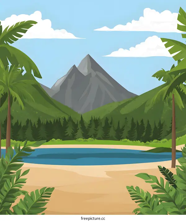 Beautiful Tropical Mountain Landscape Illustration