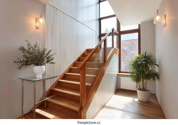 Modern Wooden Staircase in a Bright Interior