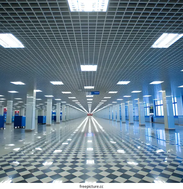 Modern Checkerboard Flooring in a Bright, Open Hallway