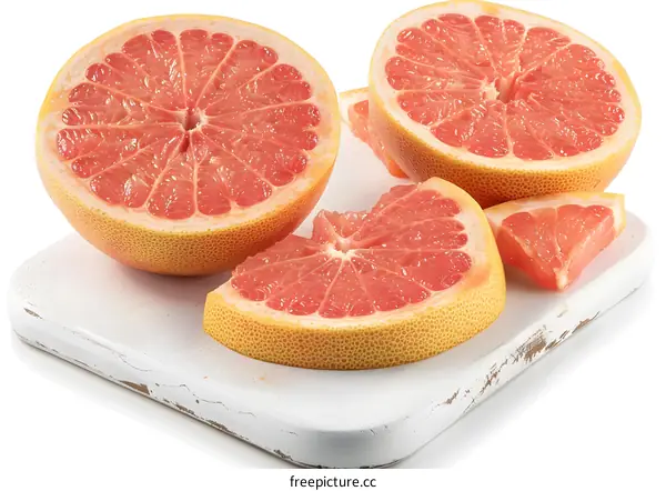 Fresh Grapefruit Slices on Cutting Board
