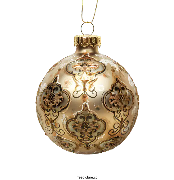 [Transparent Background PNG]Gold Christmas Ornament with Intricate Design