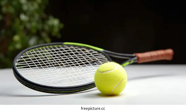 Tennis Racket and Ball on White Background