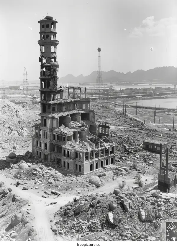 Ruins of a building in an arid landscape