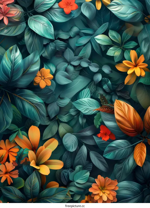 Green and Orange Tropical Foliage