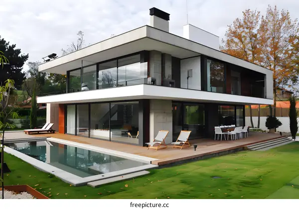 Modern House with Swimming Pool and Large Windows