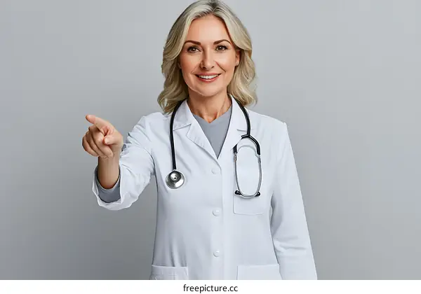 Female Doctor Pointing, Healthcare Professional