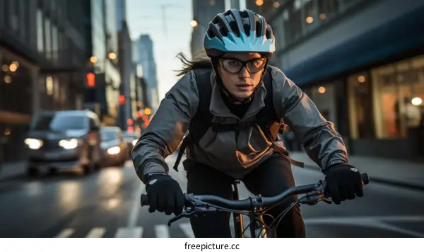 Young woman riding a bicycle in the city