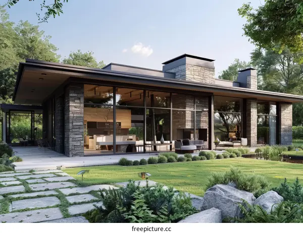 Modern House with Large Glass Windows for Outdoor Views