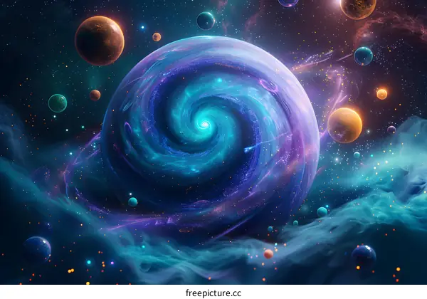 Blue and purple planet in the outer space