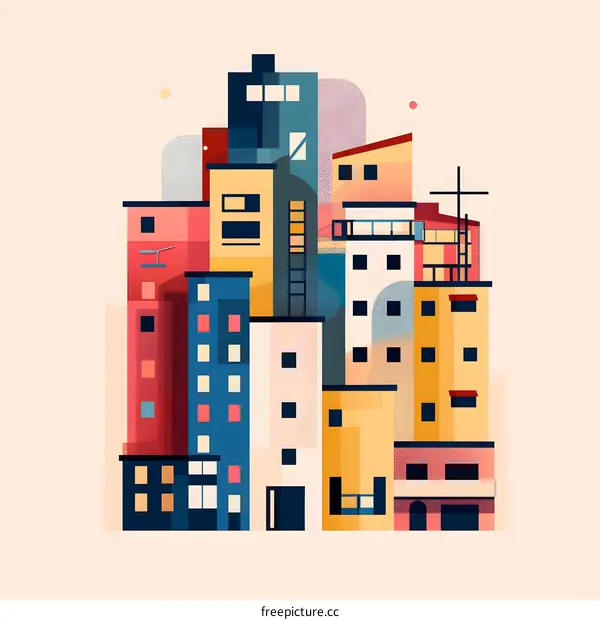 Colorful Geometric Illustration of a Cityscape