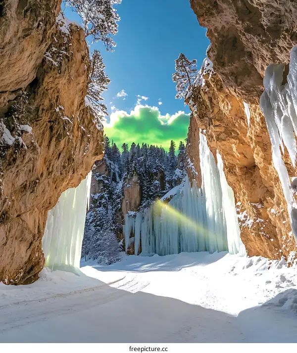 Frozen Waterfall in a Winter Wonderland