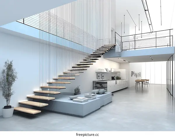 Modern Open-Plan Interior Design with Floating Staircase