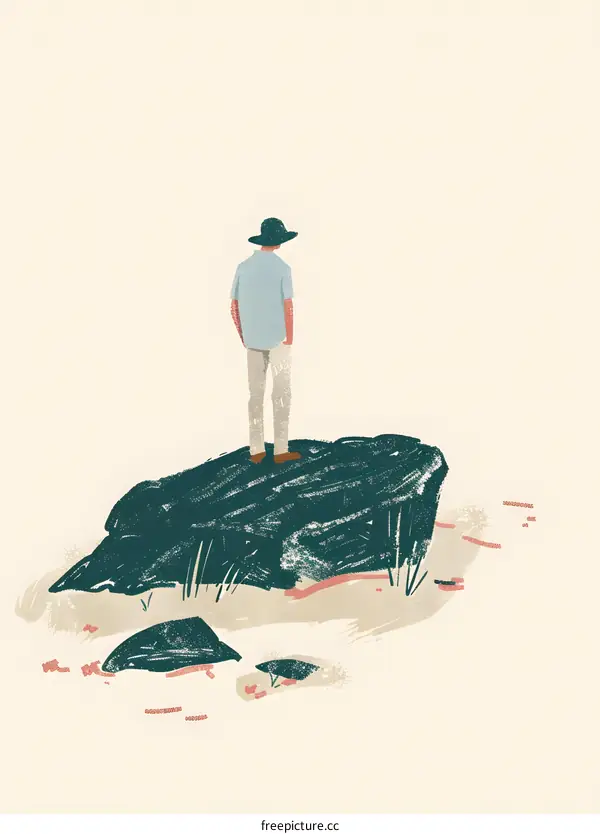 Man Standing on Rock Illustration