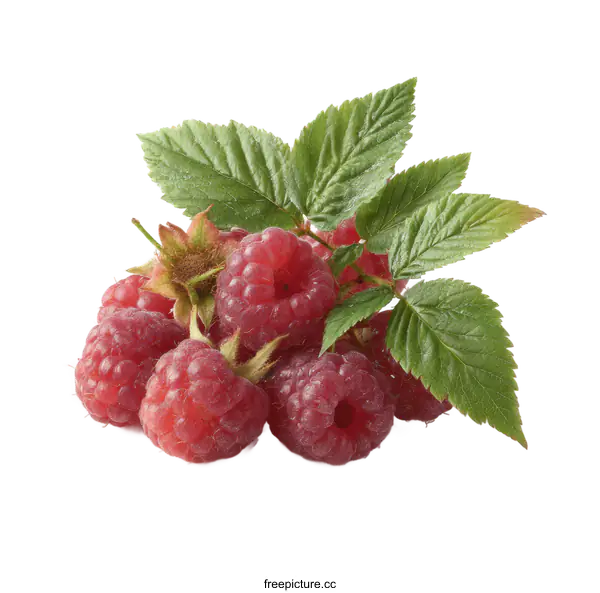 [Transparent Background PNG]Fresh Raspberries with Leaves Close-up