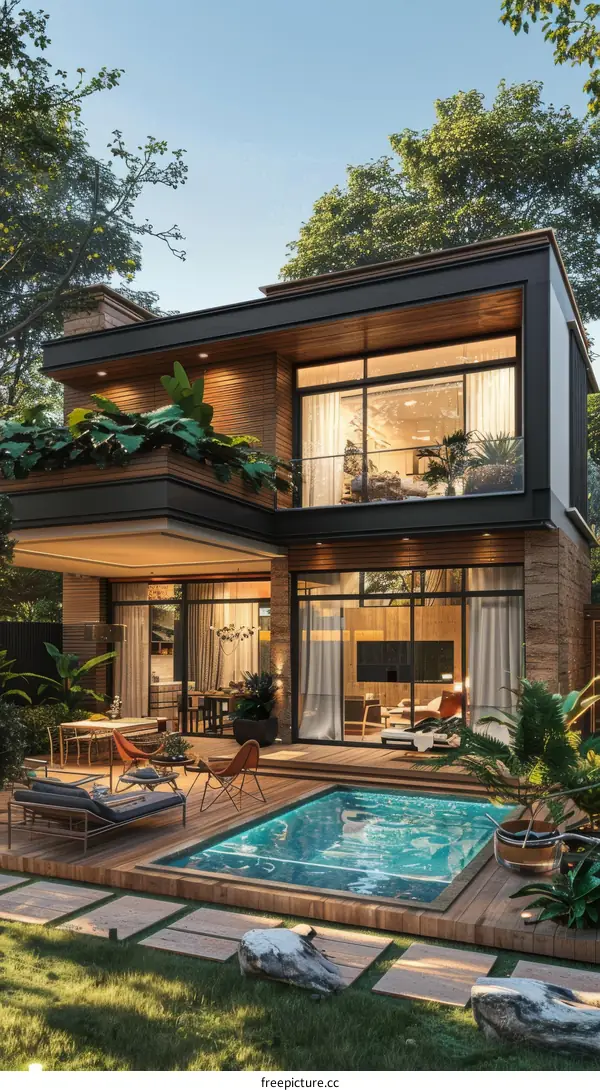 Modern House with Backyard Pool and Outdoor Patio