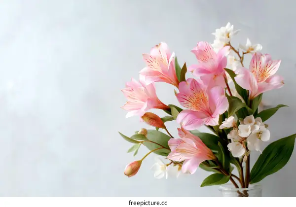 Beautiful Bouquet of Pink Alstroemeria and White Flowers