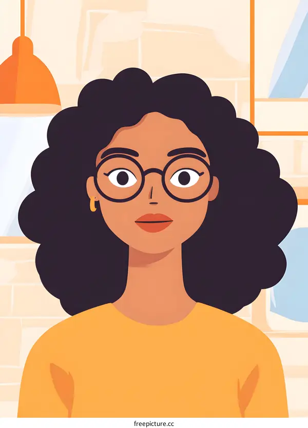 Young Woman with Glasses Wearing a Yellow Shirt