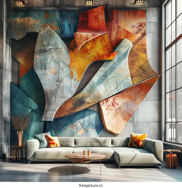 Artistic 3D Wall Decor in Modern Living Room Interior