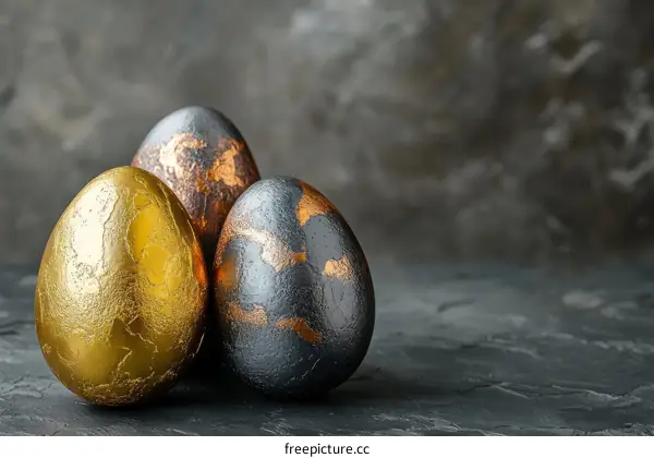 Three Decorated Easter Eggs on Dark Background