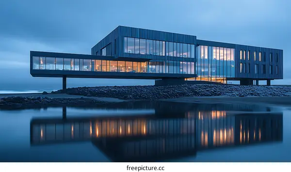 Modern Seaside Architectural Design at Dusk