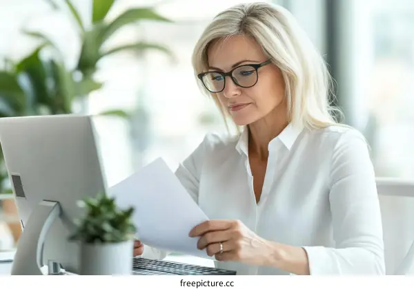 Focused Business Woman Reviewing Documents