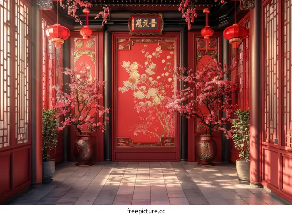 Traditional Chinese Style Interior Design with Red Tones