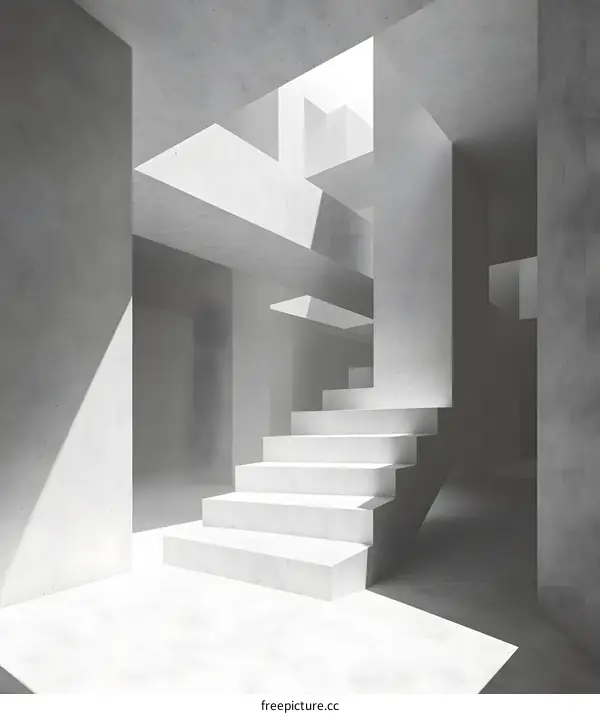 Modern White Concrete Staircase in Interior Space