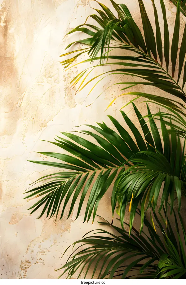 Green Palm Leaves On Beige Background
