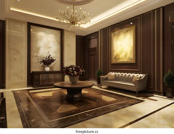 Luxury Interior Design With Chandelier And Sofa