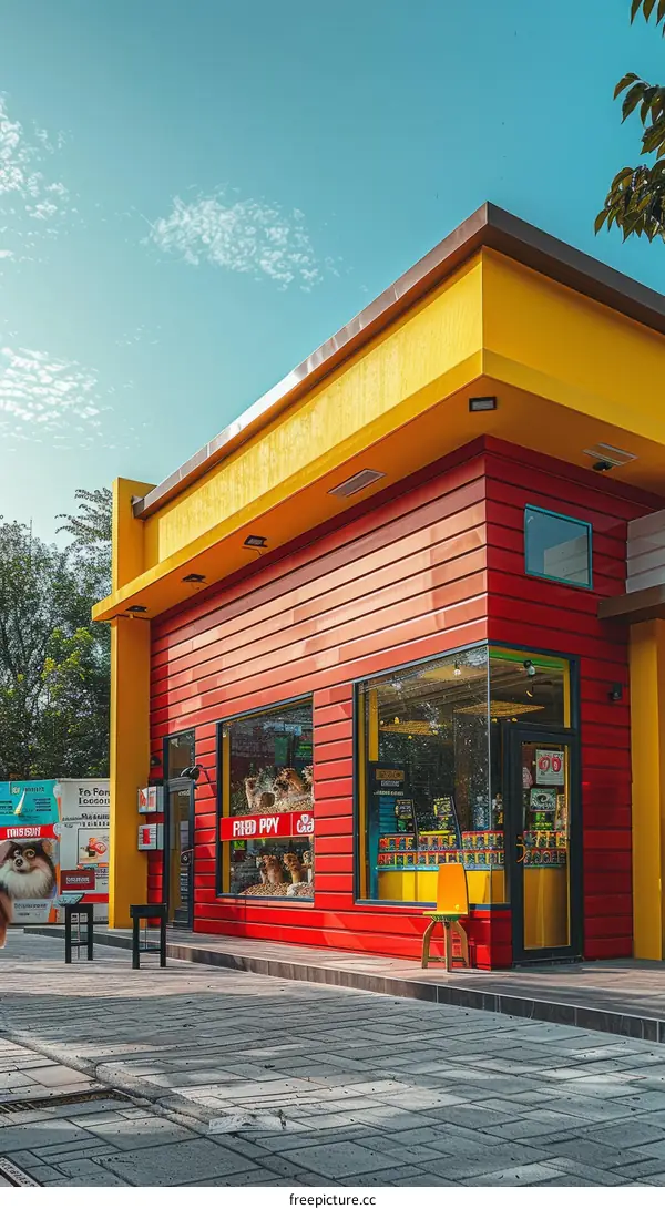 Small colorful store with large glass windows