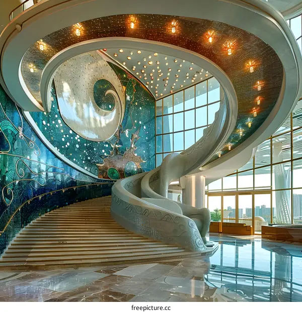 Modern Architecture Staircase with Mosaic Art Design