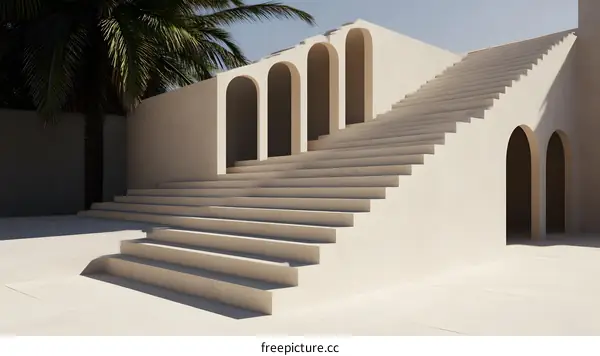 Minimalist White Architecture with Palm Tree