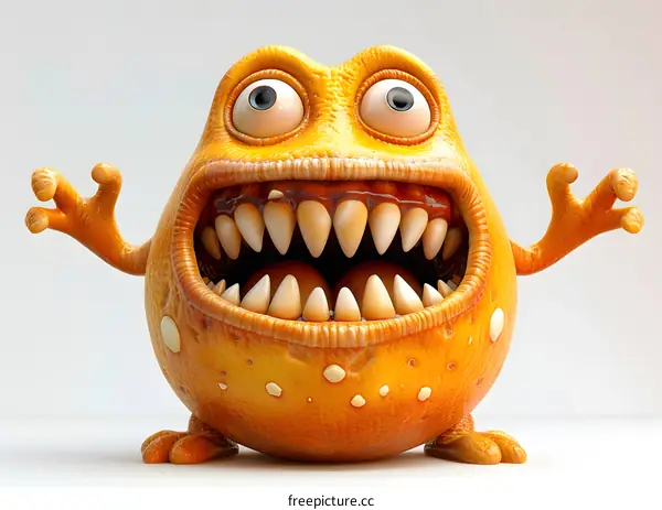 Cute Orange Monster with Big Mouth and Sharp Teeth