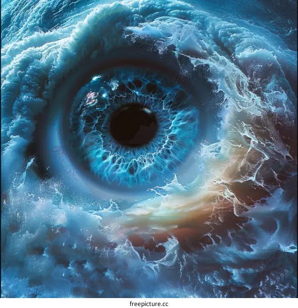 An illustration of an eye with a stormy sea inside the iris