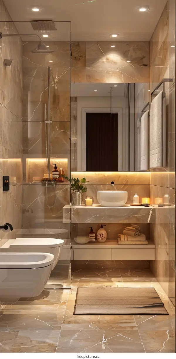 Modern Luxury Bathroom Design with Marble Accents