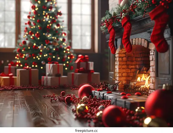 Christmas Fireplace and Presents