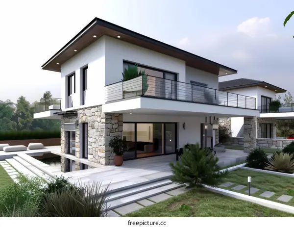 Modern House Exterior with Pool and Garden Environment