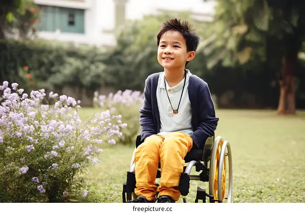 Child in Wheelchair in Park Setting