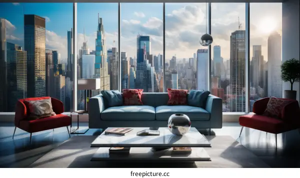 Modern Living Room with City Views