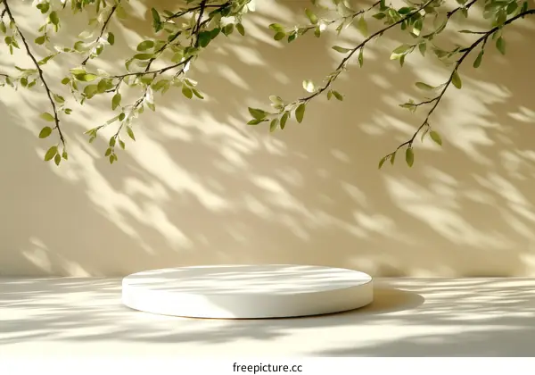 Minimalist Pastel Beige Display Pod with Leaves
