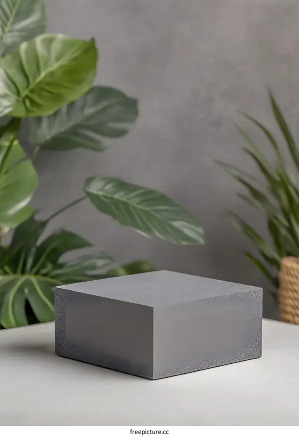 Gray Square Platform With Green Plant Background