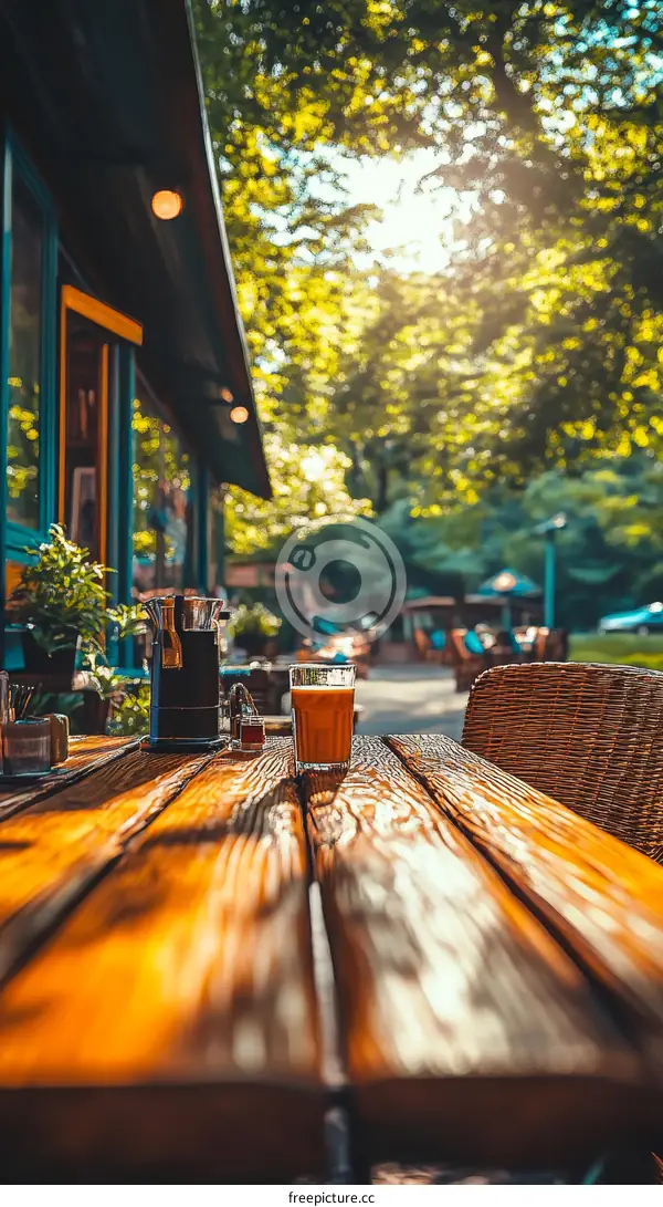 Outdoor Cafe Table with Drink and Sunny Day