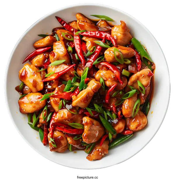 [Transparent Background PNG]kung pao chicken in white bowl