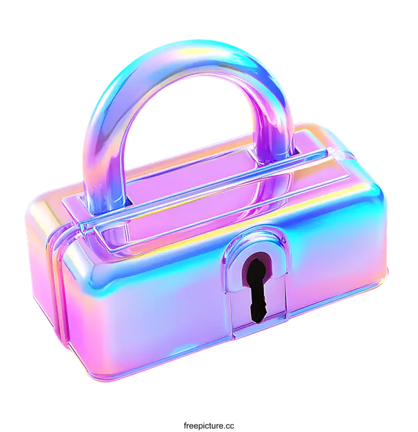 [Transparent Background PNG]Colorful Holographic Lock Illustration