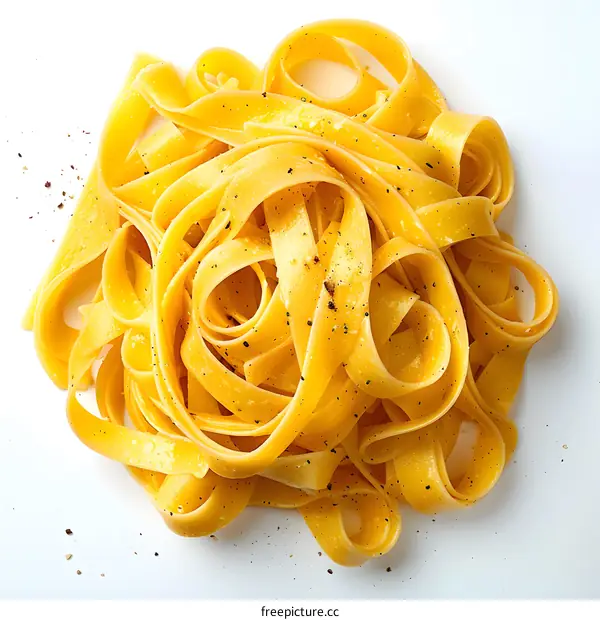 Overhead View of a Pile of Cooked Pasta Noodles