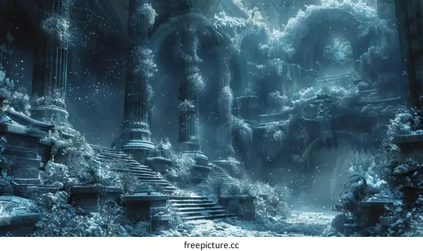 Frozen Courtyard Overgrown with Vegetation