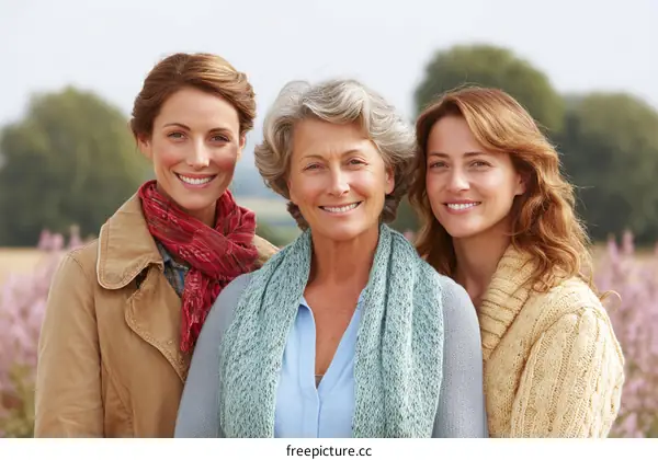 Three Caucasian women smiling outdoors
