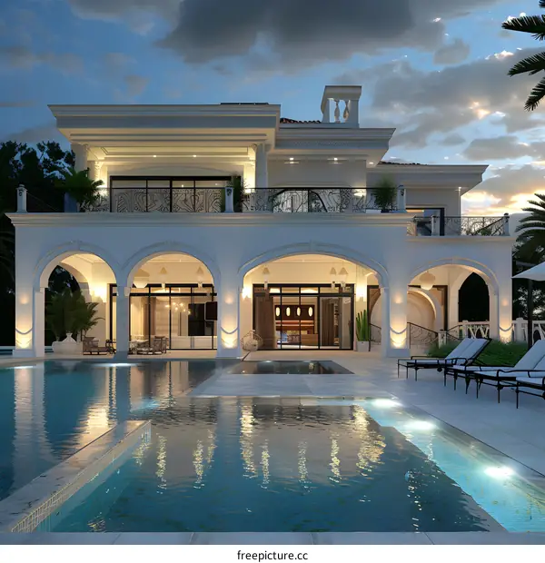 Luxury Villa with Swimming Pool at Night