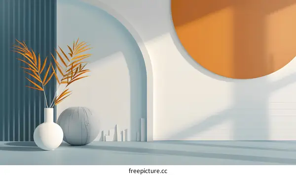 Minimalist Interior Design with Abstract Shapes and Palm Leaves