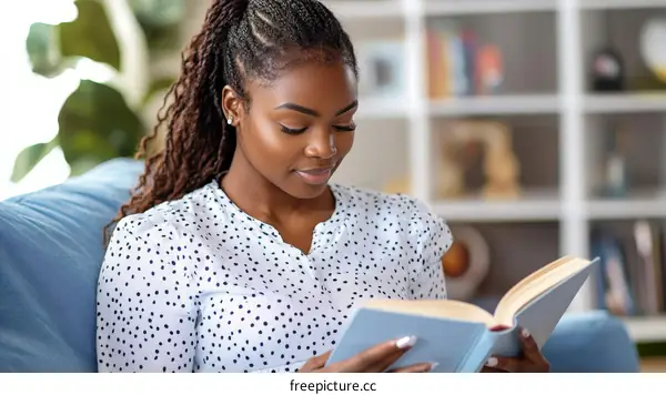 Woman Reading a Book at Home